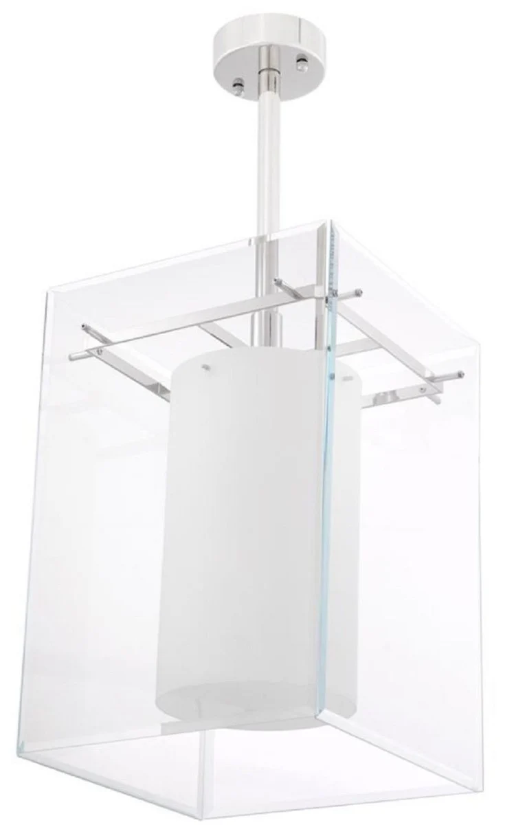 Casa Padrino Luxus Wohnzimmer Hängeleuchte Silber / Weiß 36 x 36 x H. 50 cm - Luxus Möbel