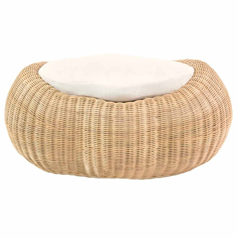 Casa Padrino Luxus Hocker Naturfarben 86,5 cm - Rattan Fußhocker mit Kissen