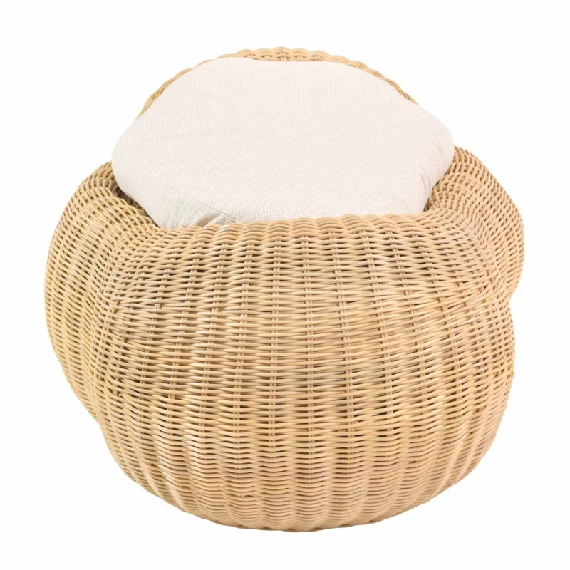 Casa Padrino Luxus Hocker Naturfarben 86,5 cm - Rattan Fußhocker mit Kissen
