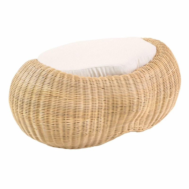 Casa Padrino Luxus Hocker Naturfarben 86,5 cm - Rattan Fußhocker mit Kissen
