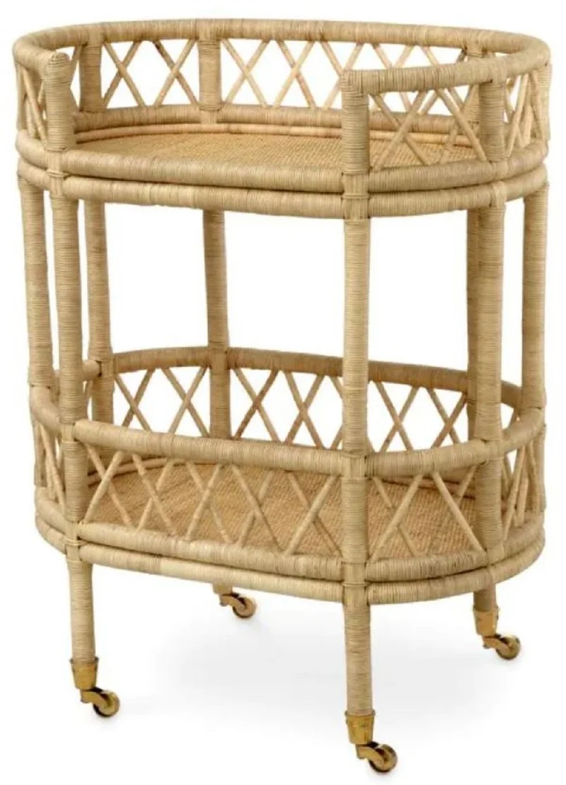Casa Padrino Luxus Rattan Servierwagen Naturfarben 70 x 44 x H. 88 cm