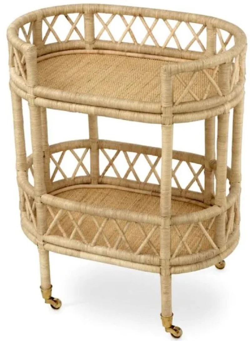 Casa Padrino Luxus Rattan Servierwagen Naturfarben 70 x 44 x H. 88 cm