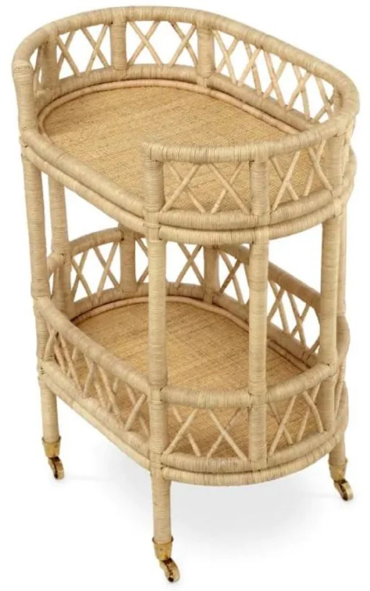 Casa Padrino Luxus Rattan Servierwagen Naturfarben 70 x 44 x H. 88 cm