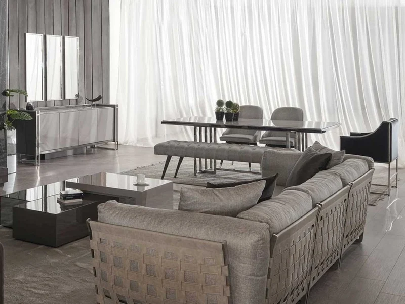 Casa Padrino Luxus Esstisch Grau / Silber 210 x 105 x H. 75 cm - Rechteckiger Küchentisch - Esszimmer Möbel - Küchen Möbel - Luxus Möbel - Luxus Einrichtung