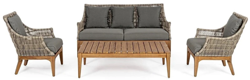 Casa Padrino Luxus Gartensessel mit Kissen Grau / Naturfarben / Braun 69 x 73 x H. 80,5 cm - Wetterbeständiger Garten & Terrassen Sessel - Garten & Terrassen Möbel - Luxus Qualität