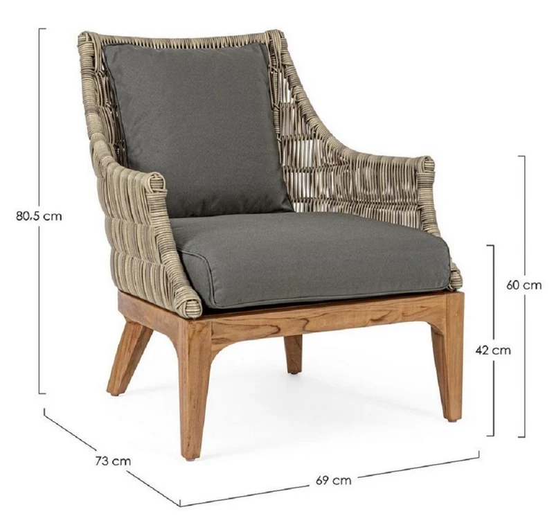 Casa Padrino Luxus Gartensessel mit Kissen Grau / Naturfarben / Braun 69 x 73 x H. 80,5 cm - Wetterbeständiger Garten & Terrassen Sessel - Garten & Terrassen Möbel - Luxus Qualität