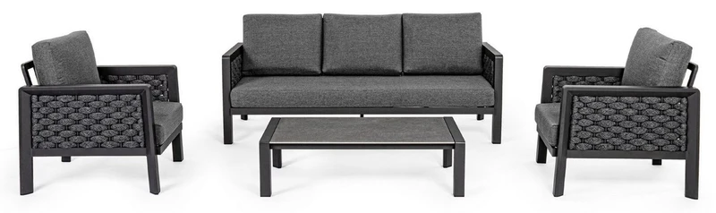 Casa Padrino Luxus Gartenmöbel Set Anthrazit - 1 Gartensofa & 2 Gartensessel & 1 Gartentisch - Moderne Luxus Garten & Terrassen Möbel - Luxus Qualität