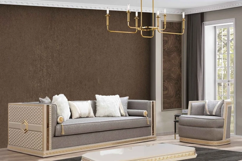 Casa Padrino Luxus Art Deco Sessel Silber / Cremefarben / Gold - Handgefertigter Wohnzimmer Sessel - Art Deco Wohnzimmer Möbel