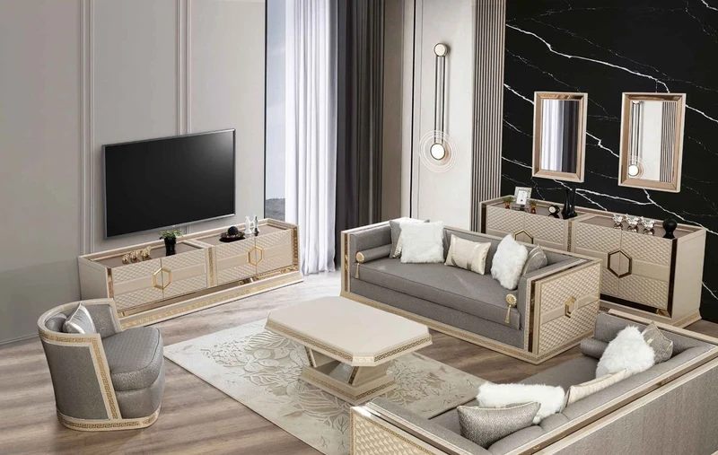 Casa Padrino Luxus Art Deco Sessel Silber / Cremefarben / Gold - Handgefertigter Wohnzimmer Sessel - Art Deco Wohnzimmer Möbel