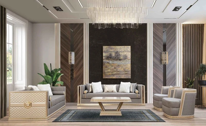 Casa Padrino Luxus Art Deco Sessel Silber / Cremefarben / Gold - Handgefertigter Wohnzimmer Sessel - Art Deco Wohnzimmer Möbel