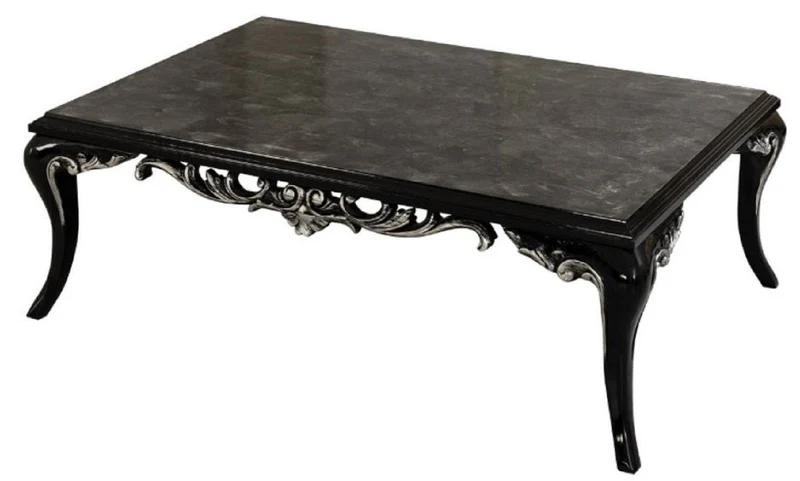Casa Padrino Luxus Barock Couchtisch Schwarz / Silber - Prunkvoller Wohnzimmertisch im Barockstil - Handgefertigter Massivholz Tisch - Barock Wohnzimmer Möbel