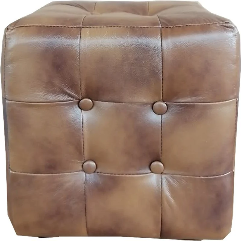 Casa Padrino Chesterfield Echtleder Hocker Vintage Braun 40 x 40 x H. 42 cm - Luxus Möbel