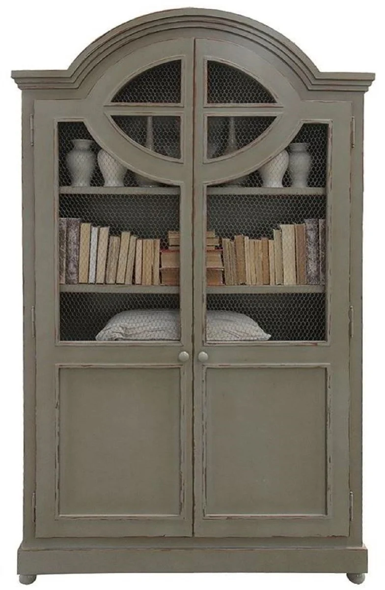 Casa Padrino Luxus Landhausstil Schrank Antik Grau - Handgefertigter Massivholz Regalschrank mit 2 Türen - Landhausstil Massivholz Möbel - Luxus Qualität