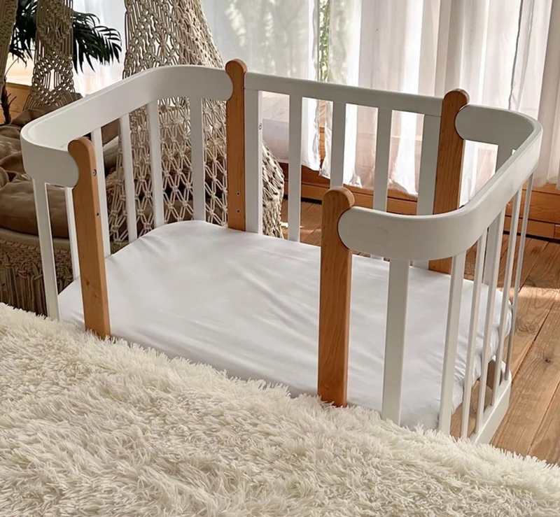 Casa Padrino Luxus Massivholz Babybett Grau / Naturfarben 95 cm