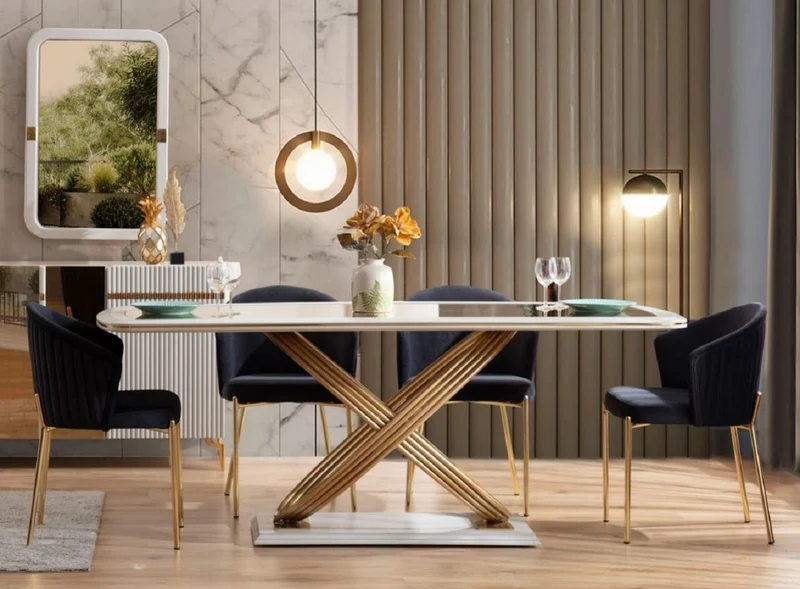 Casa Padrino Luxus Esstisch mit Glasplatte Weiß / Gold 207 x 97 x H. 79 cm - Esszimmer Möbel - Luxus Möbel - Luxus Kollektion
