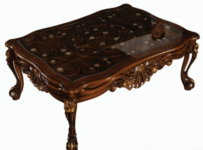 Casa Padrino Luxus Barock Couchtisch Braun / Gold - Massivholz Wohnzimmertisch im Barockstil - Barock Wohnzimmer Möbel - Edel & Prunkvoll