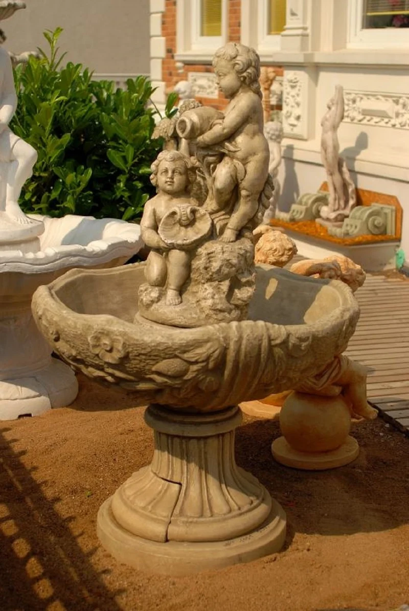 Casa Padrino Jugendstil Springbrunnen Grau Ø 92 x H. 175 cm - Prunkvoller Gartenbrunnen - Gartendeko Brunnen - Barock & Jugendstil Garten Deko Accessoires