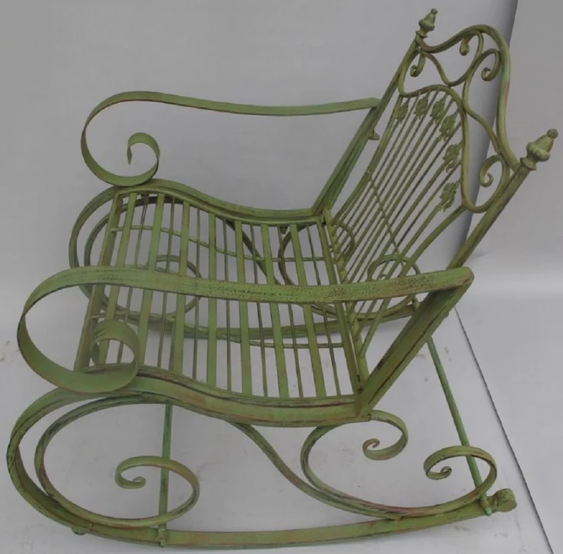 Casa Padrino Jugendstil Metall Schaukelstuhl rustikal Grün 65 x 90 x H. 90 cm - Nostalgische Garten & Terrassen Möbel