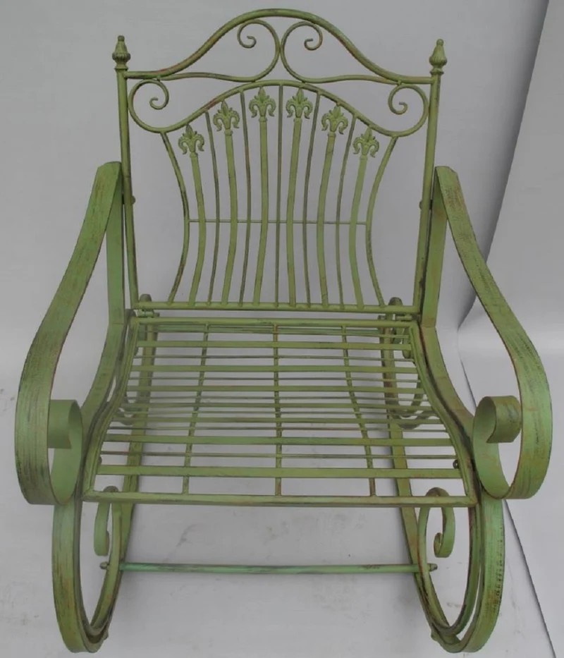 Casa Padrino Jugendstil Metall Schaukelstuhl rustikal Grün 65 x 90 x H. 90 cm - Nostalgische Garten & Terrassen Möbel