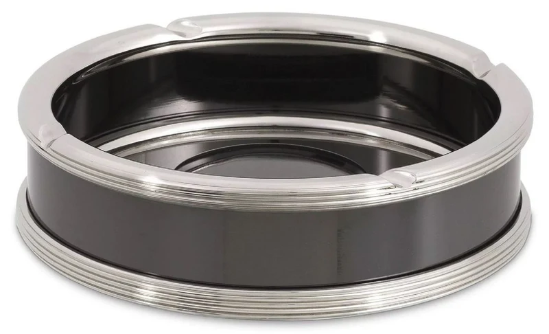 Casa Padrino Luxus Aschenbecher Silber / Schwarz Ø 18 x H. 5 cm - Runder Messing Aschenbecher - Deko Accessoires - Luxus Qualität