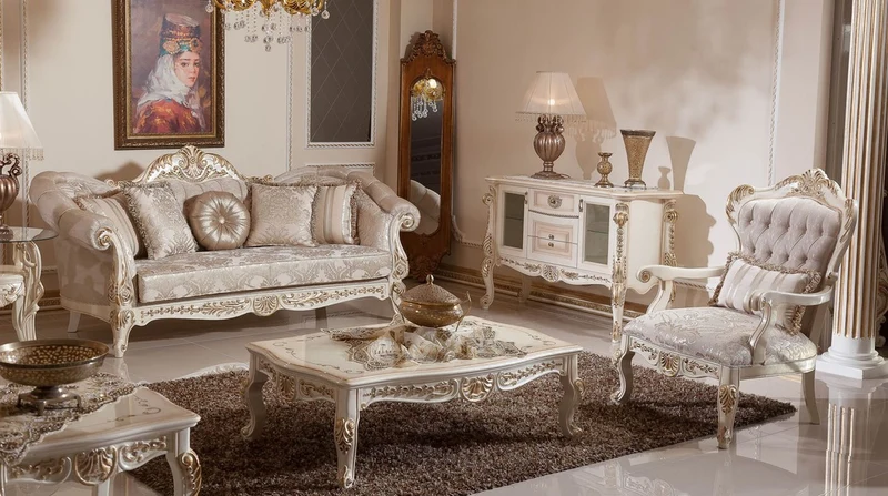 Casa Padrino Luxus Barock Couchtisch Weiß / Beige / Gold - Prunkvoller Massivholz Wohnzimmertisch im Barockstil - Barock Wohnzimmer Möbel - Edel & Prunkvoll