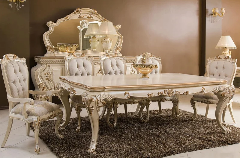 Casa Padrino Luxus Barock Esstisch Cremefarben / Gold - Prunkvoller Massivholz Esszimmertisch im Barockstil - Prunkvolle Barock Esszimmer Möbel