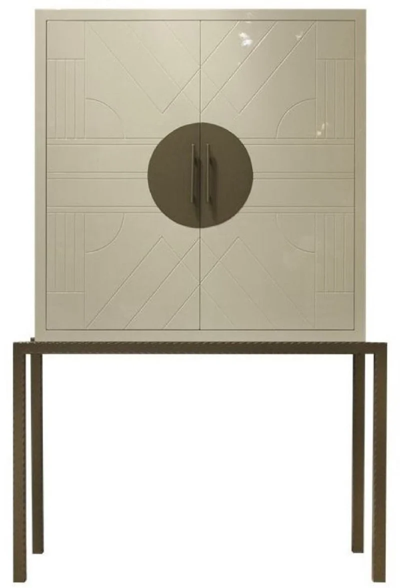 Casa Padrino Designer Barschrank Creme / Messing 120 x 40 x H. 190 cm - Edler Weinschrank mit hochwertigen Keramikfliesen - Bar Möbel - Hotel Möbel - Luxus Qualität