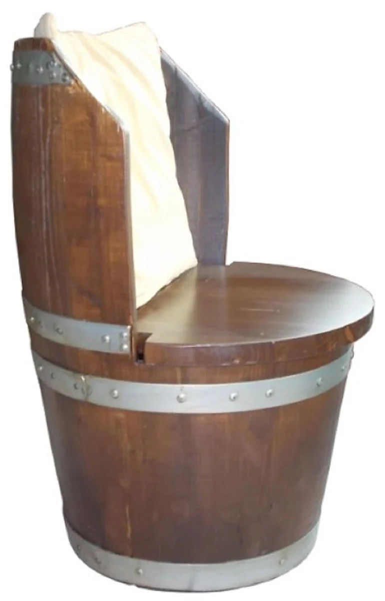 Casa Padrino Luxus Fass Stuhl Braun / Silber Ø 50 x H. 75 cm - Massivholz Weinfass Stuhl - Garten Terrassen Gastronomie Möbel