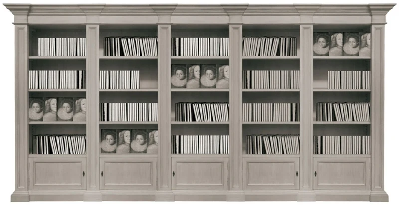 Casa Padrino Luxus Landhausstil Bücherschrank Grau 452 x 47 x H. 230 cm - Handgefertigter Massivholz Schrank - Regalschrank - Wohnzimmerschrank - Büroschrank - Landhausstil Möbel