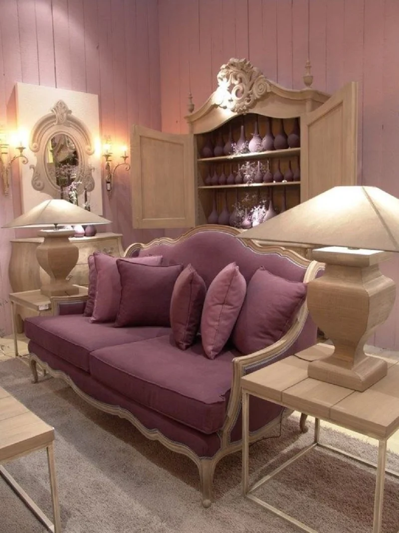 Casa Padrino Luxus Barock Sofa Lila / Antik Beige 185 x 95 x H. 111 cm - Wohnzimmer Sofa mit dekorativen Kissen - Edle Barock Möbel