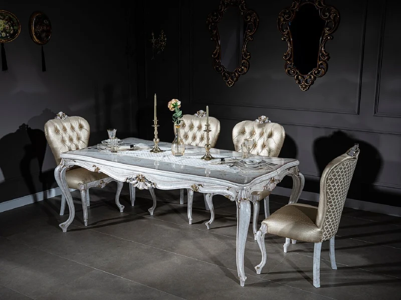Casa Padrino Luxus Barock Esszimmerstuhl Gold / Antik Weiß / Gold - Handgefertigter Massivholz Küchenstuhl - Barock Esszimmer Möbel