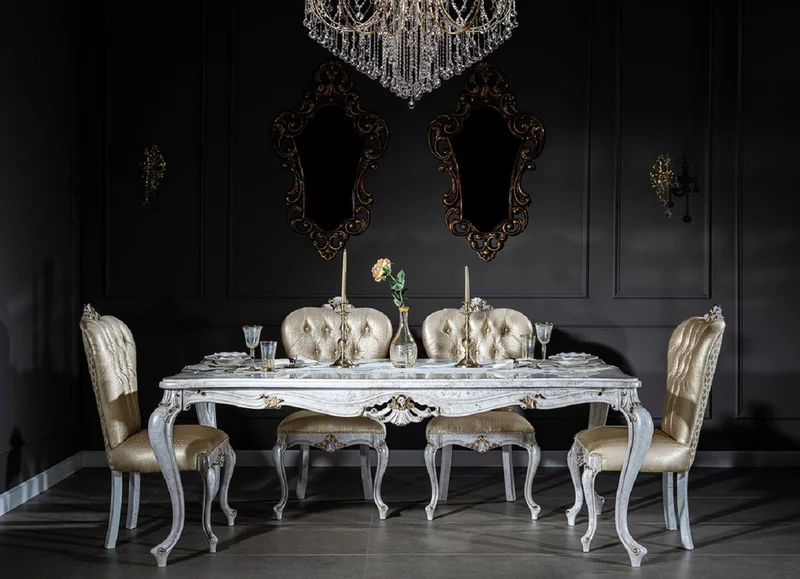 Casa Padrino Luxus Barock Esszimmerstuhl Gold / Antik Weiß / Gold - Handgefertigter Massivholz Küchenstuhl - Barock Esszimmer Möbel