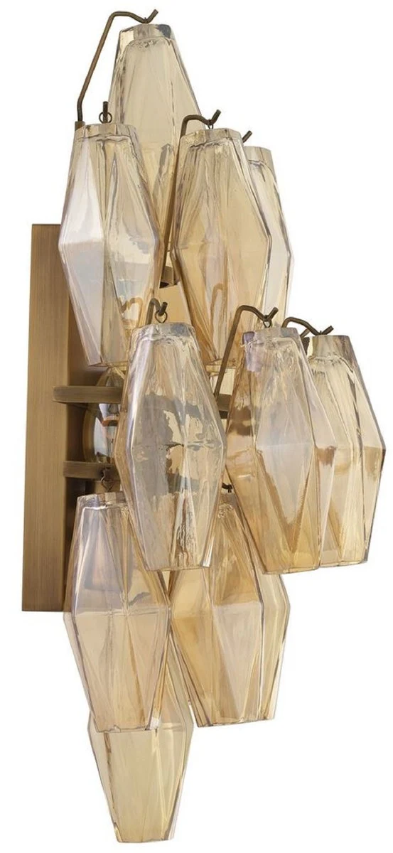 Casa Padrino Luxus Wandleuchte Bernstein / Antik Messing 31 x 19 x H. 50 cm - Elegante Hotel & Restaurant Wandlampe - Luxus Kollektion