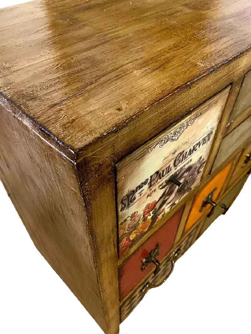 Casa Padrino Luxus Landhausstil Kommode Braun / Mehrfarbig - Handgefertigter Massivholz Schrank mit 8 Schubladen - Landhausstil Möbel