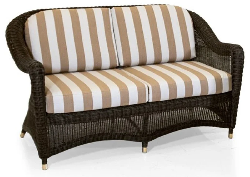 Casa Padrino Luxus 2er Gartensofa Dunkelbraun / Weiß / Braun 140 cm