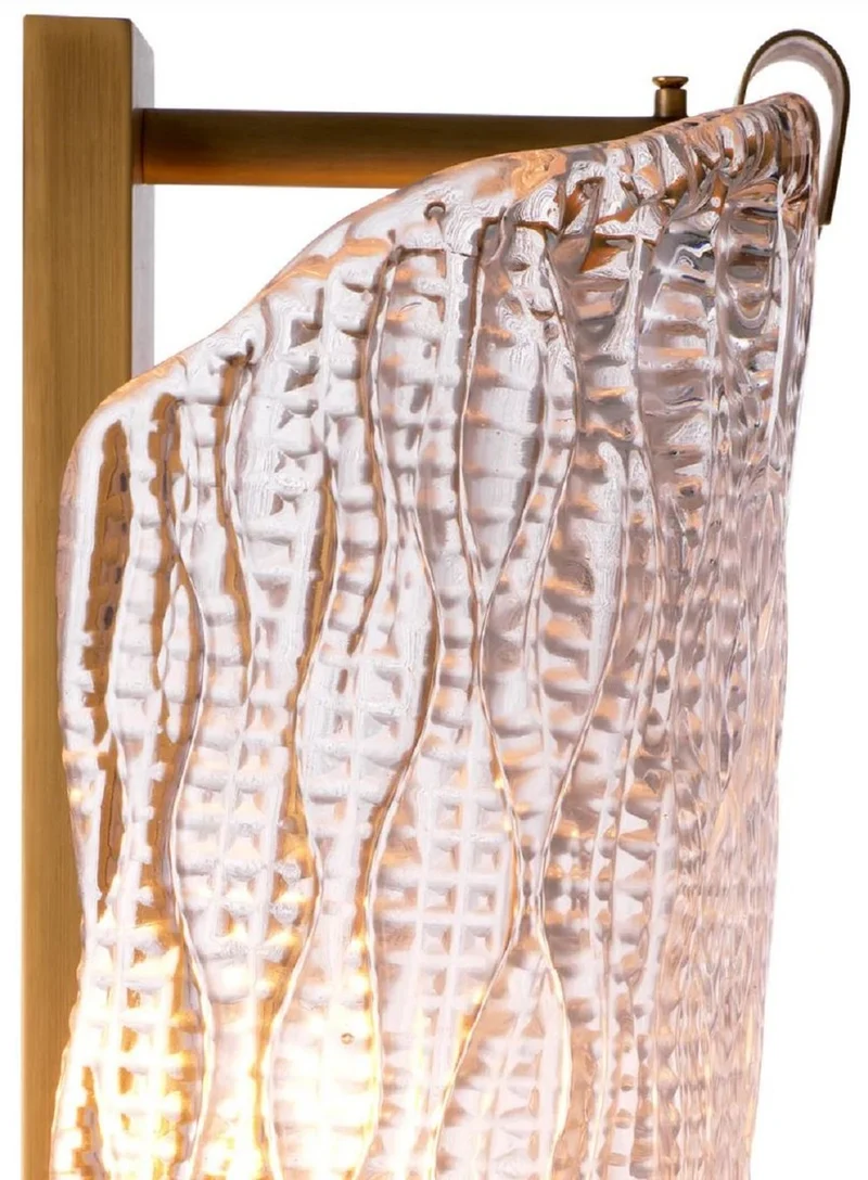 Casa Padrino Luxus Wandleuchte Antik Messing 20 x 14,5 x H. 62,5 cm - Wohnzimmer Wandlampe mit handgefertigtem Glas Lampenschirm - Luxus Leuchten - Luxus Interior - Luxus Möbel