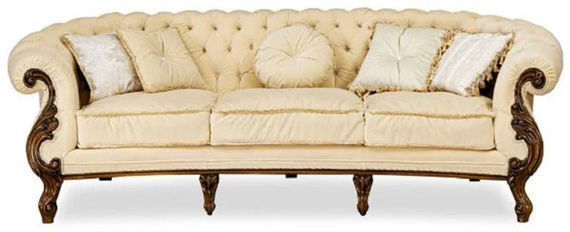 Casa Padrino Luxus Barock Wohnzimmer Sofa Creme / Braun - Handgefertigtes Barockstil Sofa - Prunkvolle Luxus Wohnzimmer Möbel im Barockstil - Barock Möbel