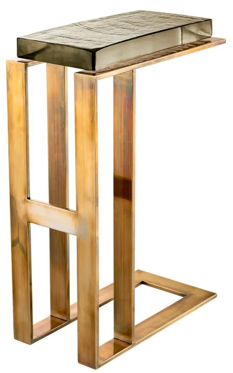 Casa Padrino Luxus Beistelltisch Vintage Messing 45 x 23 x H. 66 cm - Rechteckiger Edelstahl Tisch mit Glasplatte - Luxus Möbel - Wohnzimmer Möbel - Luxus Einrichtung - Wohnzimmer Einrichtung