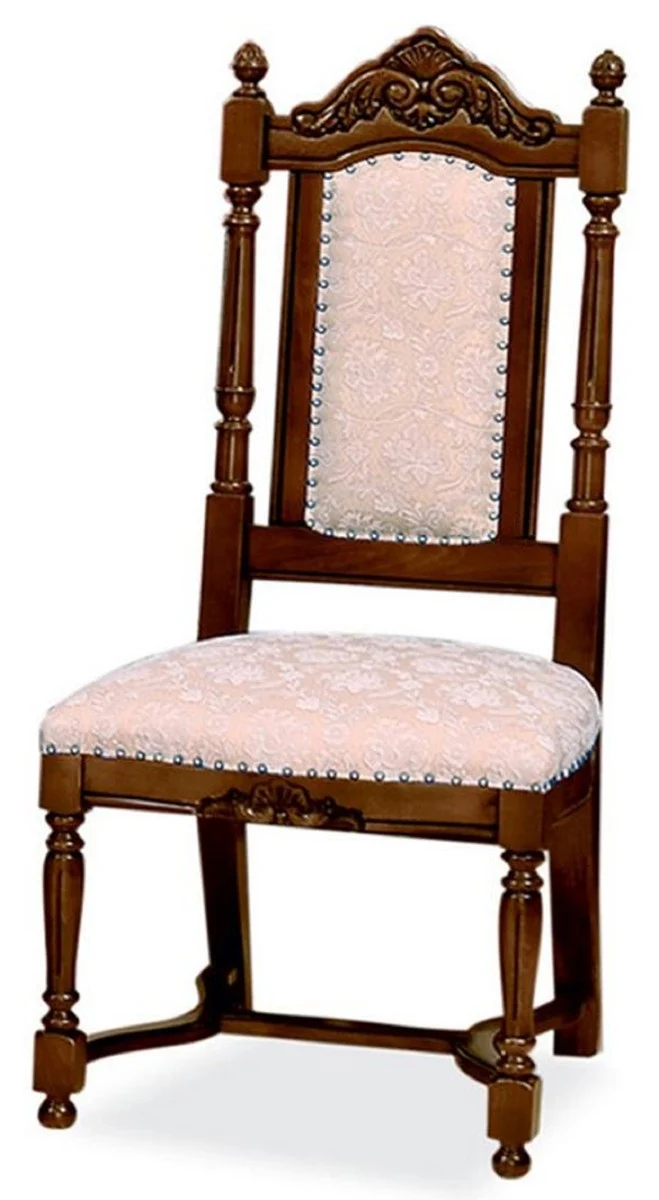 Casa Padrino Luxus Barock Esszimmer Stuhl 6er Set Rosa / Weiß / Dunkelbraun - Barockstil Küchen Stühle - Prunkvolle Luxus Esszimmer Möbel im Barockstil - Edel & Prunkvoll