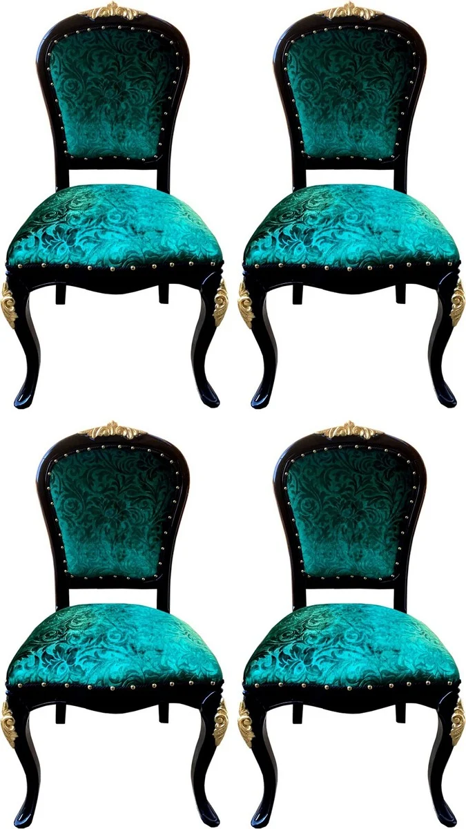 Pompöös by Casa Padrino Luxus Barock Esszimmerstühle Grün Muster / Schwarz / Gold - Pompööse Barock Stühle designed by Harald Glööckler - 4 Esszimmerstühle - Barock Esszimmer Möbel