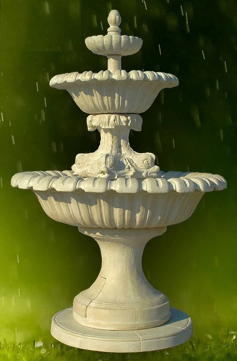 Casa Padrino Jugendstil Springbrunnen Grau Ø 153 x H. 261 cm - Prunkvoller Gartenbrunnen - Gartendeko Brunnen - Barock & Jugendstil Garten Deko Accessoires