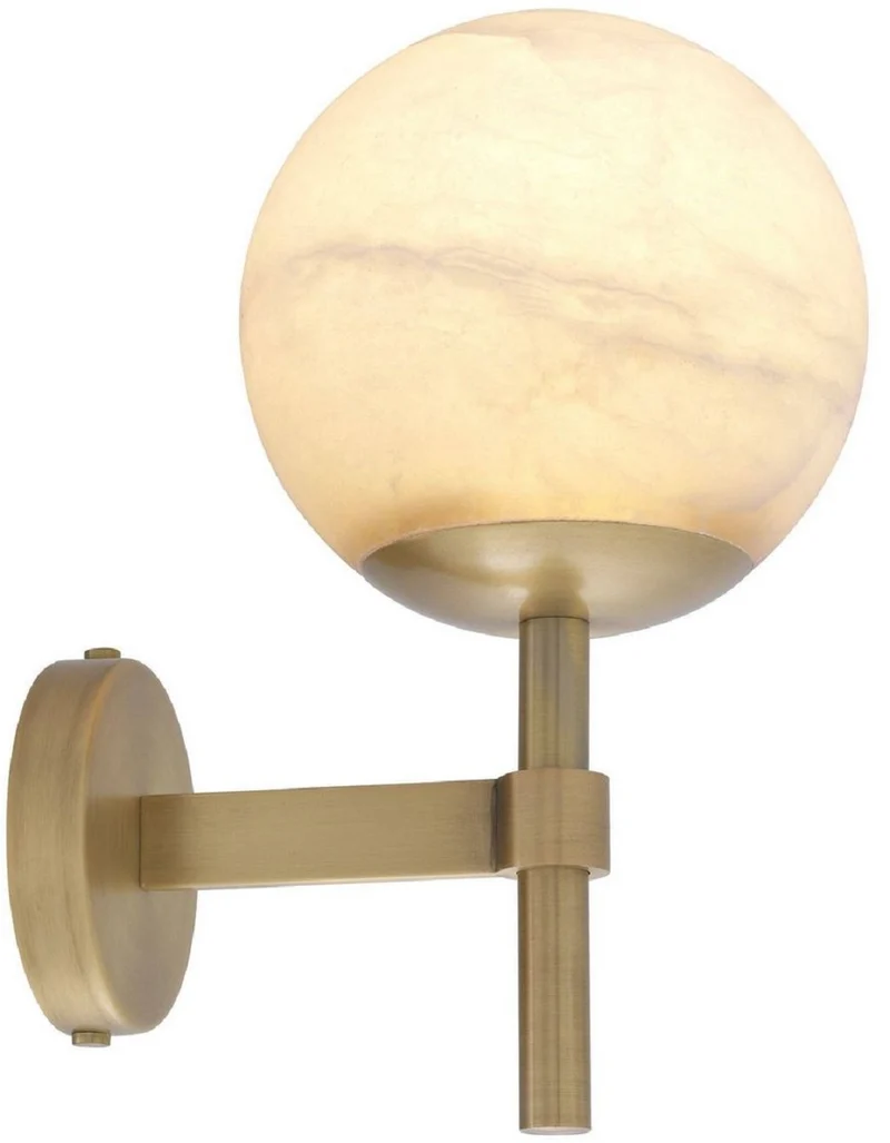 Casa Padrino Luxus Wandleuchte Antik Messingfarben / Alabaster 18 x 26 x H. 35 cm - Elegante Metall Wandlampe mit rundem Alabaster Lampenschirm - Luxus Kollektion