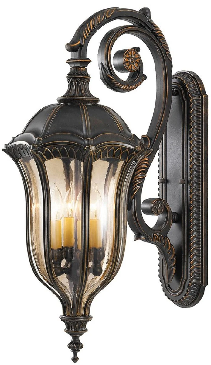 Casa Padrino Barock Außenwandleuchte Braun / Bronze / Gold 30,5 x 45,7 x H. 76,2 cm - Elegante Balkon Garten Terrassen Außenleuchte - Außenbeleuchtung im Barockstil