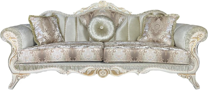 Casa Padrino Luxus Barock Sofa Grün / Weiß / Gold - Prunkvolles Wohnzimmer Sofa mit elegantem Muster - Barock Wohnzimmer Möbel