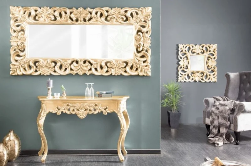 Casa Padrino Barock Spiegel Antik Gold 90 x 5 x H. 180 cm - Rechteckiger Wandspiegel im Barockstil - Garderobenspiegel - Wohnzimmer Spiegel - Barock Möbel