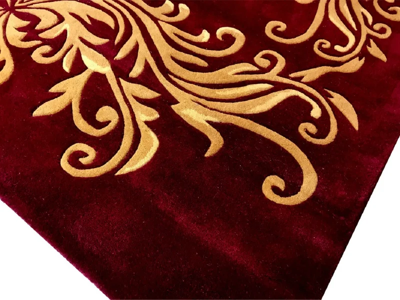 Pompöös by Casa Padrino Luxus Teppich von Harald Glööckler - ALLE GRÖßEN - Krone Bordeauxrot / Gold - Barock Design Teppich - Handgewebt aus Wolle