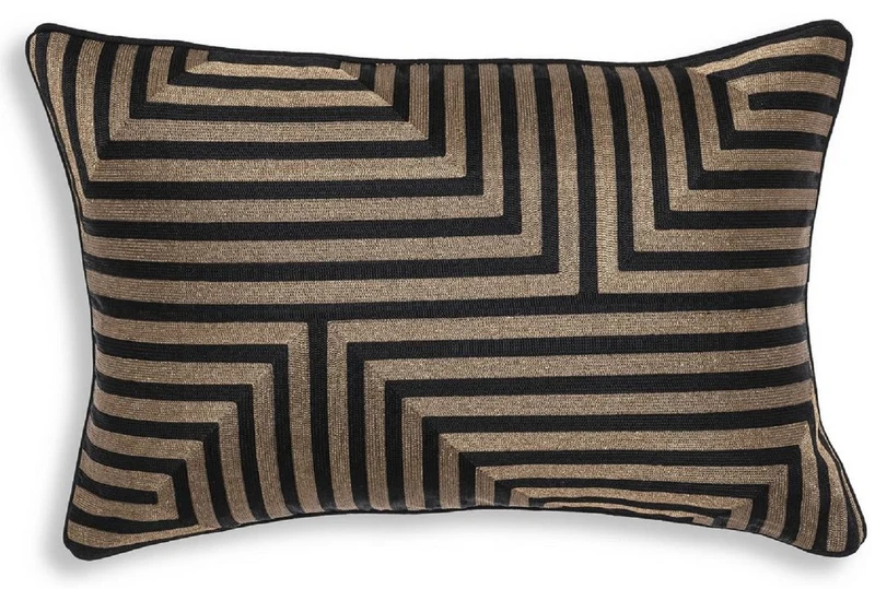 Casa Padrino Luxus Deko Kissen Schwarz / Gold 60 x 40 cm - Rechteckiges Zierkissen mit elegantem Muster - Luxus Qualität - Hotel Kollektion