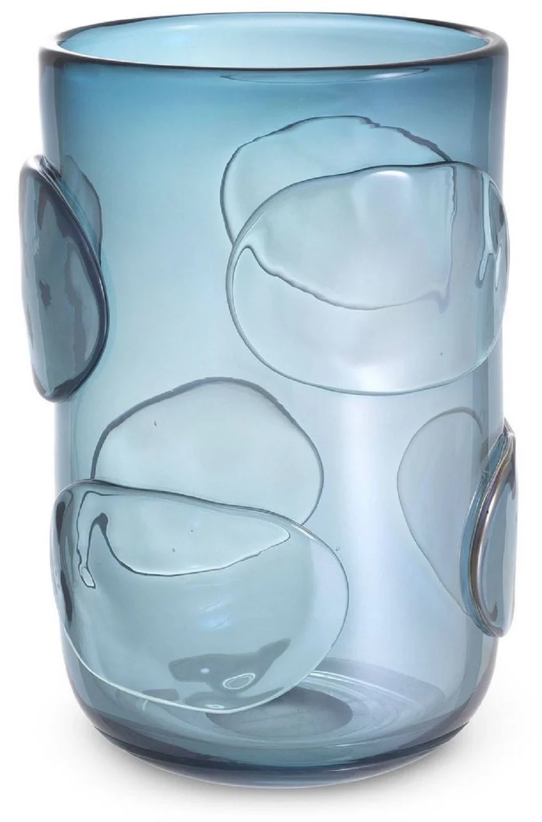Casa Padrino Luxus Deko Glas Vase Blau Ø 23 x H. 34 cm - Elegante mundgeblasene Blumenvase - Luxus Kollektion