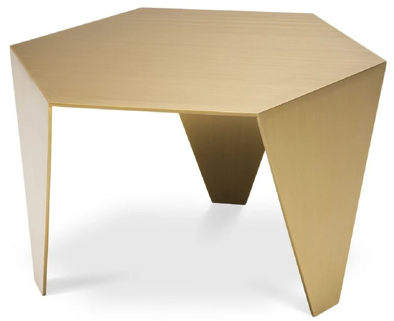 Casa Padrino Luxus Beistelltisch Messingfarben 57,5 x 50 x H. 34,5 cm - 6 Eckiger Edelstahl Tisch - Luxus Wohnzimmer Möbel - Luxus Qualität