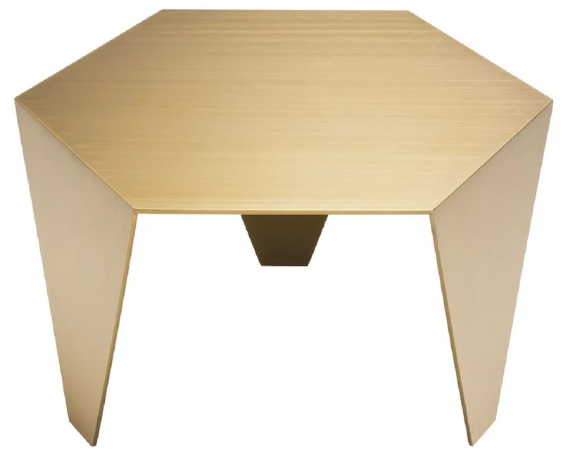 Casa Padrino Luxus Beistelltisch Messingfarben 57,5 x 50 x H. 34,5 cm - 6 Eckiger Edelstahl Tisch - Luxus Wohnzimmer Möbel - Luxus Qualität